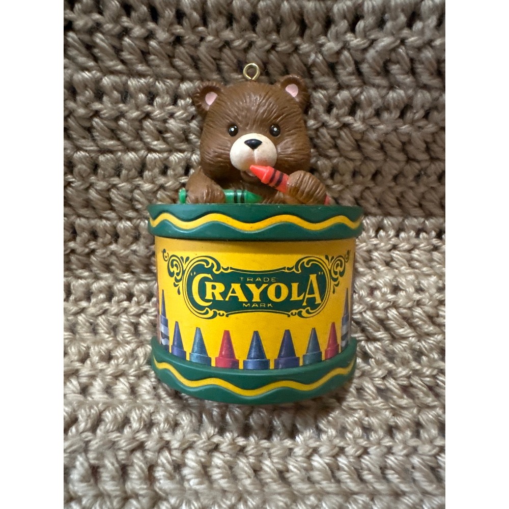 Vintage Crayola Bear in Crayon Tin Christmas Ornament Binney & Smith 1992